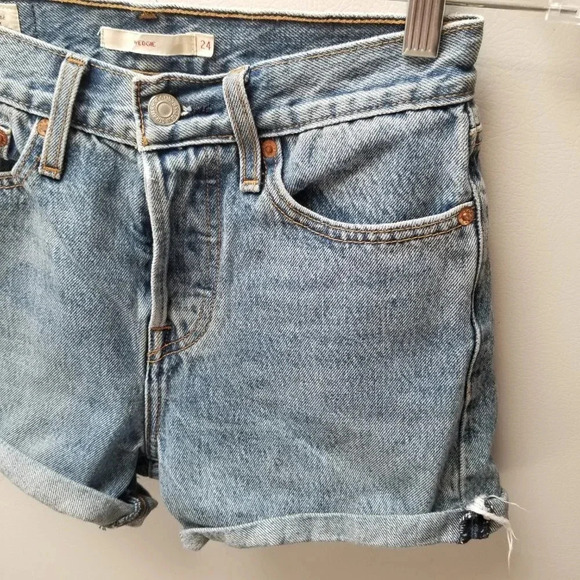 Levi's Wedgie Cut Off Denim Shorts High Rise Button Fly Rolled Hem 24 - Picture 3 of 11